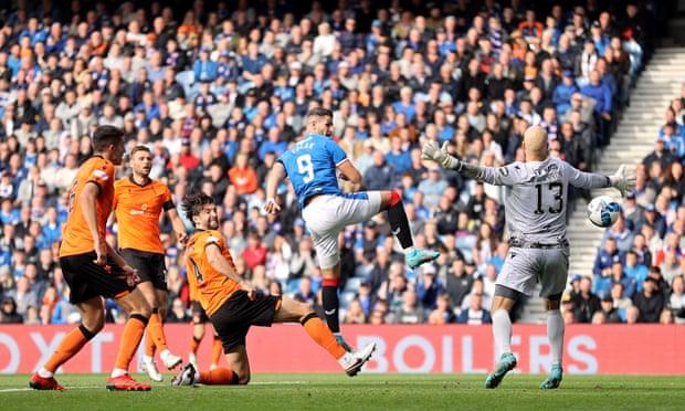 Antonio Colak scores the second goal for Rangers against Dundee United.